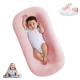 Lucakuins Baby Lounger, Bionic Design, Newborn to 24 Months, Soft Organic Cotton, Breathable, Pink, Portable, 19x4x4 inches