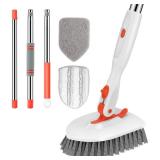 SetSail Floor Scrub Brush, 3-In-1 Tile Tub Floor Scrubber with 52-inch Adjustable Long Handle Shower Cleaner and 3 Detachable Replacement Brush Heads for Cleaning Bathroom Kitchen Walls Tub Tile