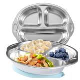 Mrs. Chou Stainless Steel Kids Plates Suction Plates Divided Baby Plates Toddler Plate, Ideal for Infant Baby-Led Weaning Bowls Non-Toxic Feeding Supplies Dishwasher Safe BPA-Free 100% Food-Grade