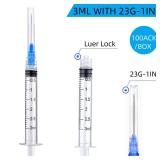 100 Pack Disposable 3ml/cc Lab Syringes with 23Ga 1 Inch Needle Luer Lock, Individually Sealed Packed