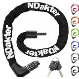 NDakter Upgrade Bike Chain Lock with 4 Digit Combination and 2 Keys, 3.2/4.28 Ft Heavy Duty Anti-Theft Bicycle Lock, 2 Ways to Unlock High Security Scooter Locks for Ebike, Escooter, Door