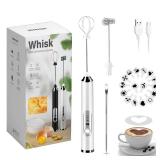 JrundMsoxz Rechargeable Milk Frother - 3-Speed Electric Handheld Coffee Mixer With 2 Whisks and Decoration Tool, Stand-up Design for Latte, Cappuccino, Cream (White)
