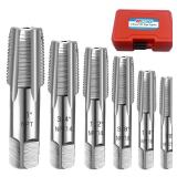 6-Piece NPT Pipe Tap Set, 1, 3/4, 1/2, 3/8, 1/4, 1/8 NPT Tap Set, Carbon Steel Hand Threading Plumbing Tap Set for Accurate Threads, Assorted Plumbers Mechanics DIY Thread cutting tools