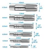 6-Piece NPT Pipe Tap Set, 1, 3/4, 1/2, 3/8, 1/4, 1/8 NPT Tap Set, Carbon Steel Hand Threading Plumbing Tap Set for Accurate Threads, Assorted Plumbers Mechanics DIY Thread cutting tools