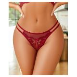 Avidlove Women Lace Panties Floral Lace Briefs Mesh Hollow Out G-String Thongs T-back Underwear Wine Red XL