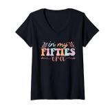 Womens In My Fifties Era 50th Retro Birthday For Women 50 Year Old V-Neck T-Shirt GREY Ladies Large