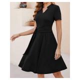 Black Funeral Dresses for Womens 2025 Summer V Neck Semi Formal A-line Empire Waist Vintage Pretty Interview Sunday Church Petite Dinner Office Professional Work Dress with Pockets L