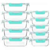 [10-Pack]Glass Meal Prep Containers with Lids, MCIRCO Glass Food Storage Containers with Snap Locking Lids, Airtight Lunch Containers, Microwave, Oven, Freezer and Dishwasher, Green