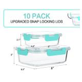 [10-Pack]Glass Meal Prep Containers with Lids, MCIRCO Glass Food Storage Containers with Snap Locking Lids, Airtight Lunch Containers, Microwave, Oven, Freezer and Dishwasher, Green