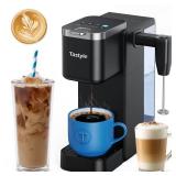 Tastyle Single Serve Coffee Maker with Built-in Detachable Milk Frother, Iced and Hot Coffee Machine for K Cup & Grounds, 40oz Removable Water Reservoir, 6 Cup Sizes, Fits 7.3 Travel Mug, Black