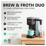 Tastyle Single Serve Coffee Maker with Built-in Detachable Milk Frother, Iced and Hot Coffee Machine for K Cup & Grounds, 40oz Removable Water Reservoir, 6 Cup Sizes, Fits 7.3 Travel Mug, Black