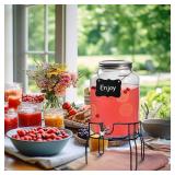 2 Gallon Glass Drink Dispensers for Parties, Sun Tea Glass Jar for Outside Beverage Dispenser with Stand+Lid 2 Press-Spigots(Easy for kids) Fruit Infuser, Beverage Dispensers-Mason Jar