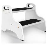 StrongTek Wood 2 Step Stool for Kids with Non-Slip Stepping Surface, Portable Handles, Skid Resistant Foot Pads, and 350 lbs. Capacity, Multipurpose Heavy-Duty Support (White)