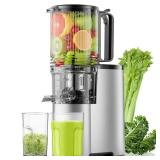 Cold Press Juicer, 5.3 Wide Feed Chute Juice Extractor Machine with 400W, High Juice Yield, Slow Masticating Juicer for Whole Vegetables & Fruits, Metallic Silver