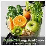 Cold Press Juicer, 5.3 Wide Feed Chute Juice Extractor Machine with 400W, High Juice Yield, Slow Masticating Juicer for Whole Vegetables & Fruits, Metallic Silver