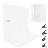 10X20ft White Photo Backdrops for Photography, LCUIRC TWO ROD POCKET White Backdrops Curtain for Parties, Polyester White background with 4 Clamps for Product Protrait Photoshoot or Parties Decoration