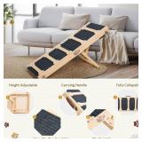GENMOUS 30.5 Wooden Adjustable Dog Ramps for Bed,5 Levels Height Pet Steps for Small Dogs and Cats,Non-Slip Balanced Dog Indoor Outdoor Ramp,Wood Color