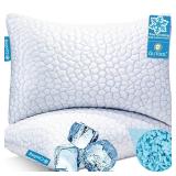 QUTOOL Cooling Pillows for Sleeping 2 Pack, Shredded Memory Foam Bed Pillows Queen Size Set of 2, Cool Pillow for Hot Sleepers Adjustable Firm Pillow for Side, Back and Stomach Sleepers Supportive