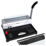 MAKEASY Binding Machine, 21-Hole, 450 Sheets, Comb Binding Machines with 1 Box Comb Bindings Spines, Comb Binder for Letter Size, A4, A5 Paper