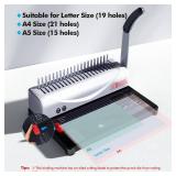 MAKEASY Binding Machine, 21-Hole, 450 Sheets, Comb Binding Machines with 1 Box Comb Bindings Spines, Comb Binder for Letter Size, A4, A5 Paper