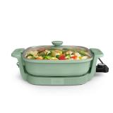 bella Make & Take Electric Skillet, Fits-anywhere kitchenware, EverGood Ceramic Coating, Adjustable Temperature & Dishwasher-Safe Tempered Glass Lid, Cast Aluminum Base, 1200 Watt, Seaglass