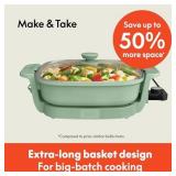 bella Make & Take Electric Skillet, Fits-anywhere kitchenware, EverGood Ceramic Coating, Adjustable Temperature & Dishwasher-Safe Tempered Glass Lid, Cast Aluminum Base, 1200 Watt, Seaglass