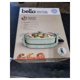 bella Make & Take Electric Skillet, Fits-anywhere kitchenware, EverGood Ceramic Coating, Adjustable Temperature & Dishwasher-Safe Tempered Glass Lid, Cast Aluminum Base, 1200 Watt, Seaglass