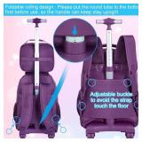 HPJGD 3PCS Girls Rolling Backpack, Womens Dark Purple School Backpacks with Wheels, Water Resistant Roller Kids Wheeled Bookbag Set