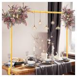 Over The Table Rod Stand with Clamps Adjustable 31-110 in Length 31-64 in Height Gold Table Balloon Arch Hanging Stand with Storage Bag for Halloween Christmas Wedding Birthday Party Decoration