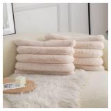 Neelvin Beige Faux Fur Cozy Soft Striped Decorative Throw Pillow Covers 12x20 inch Set of 2,Velvet Pillowcase Cushion Case for Sofa Couch