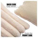 Neelvin Beige Faux Fur Cozy Soft Striped Decorative Throw Pillow Covers 12x20 inch Set of 2,Velvet Pillowcase Cushion Case for Sofa Couch