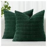 MIULEE Pack of 2 Christmas Dark Green Corduroy Decorative Pillow Covers 18x18 Inch Soft Boho Striped Throw Pillow Covers Modern Farmhouse Home Decor for Sofa Living Room Couch Bed