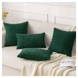 MIULEE Pack of 2 Christmas Dark Green Corduroy Decorative Pillow Covers 18x18 Inch Soft Boho Striped Throw Pillow Covers Modern Farmhouse Home Decor for Sofa Living Room Couch Bed