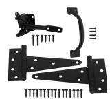 HOME MASTER HARDWARE Wood Gate Hardware Set- Heavy Duty 6 Gate Tee Hinge,Pull Set Gate Hardware Kit with Screws for Outdoor Fence Swing Gate Black Finish