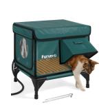 Outdoor Heated Cat House in Winter,Extremely Insulated & Weatherproof,Elevated Feral Cat Shelter with Waterproof Eaves & Escape Door for Outside Stray Barn Cat (Dark Green,S)