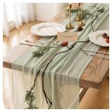 Keketoarrange 3pcs Cheesecloth Table Runner Sage Green Gauze 120 Inch 10 FT Rustic Boho Cheese Cloth Runner for Wedding Baby Shower Bridal Shower Party Long Sheer Centerpiece Home Decoration