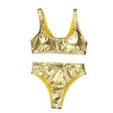 YAUASOPA Sexy Liquid Metallic Glitter Two Piece Push Up Swimsuit Female Shiny Solid High Cut Beachwear (US(4-6) M, Gold 1)