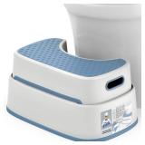 MR.SIGA Toilet Stool Squat Adult, Bathroom Stool Heavy Duty, Anti Slip Toilet Step for Bathroom, Toddler Step Stool for Kids, White & Grayish Blue