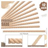 Nuanchu 12 Pcs Unfinished 3D Decorative Wood Trim Molding 15.75inch Decorative Wood Molding Cute DIY Trim for Home Wall Cabinet Shelf Window Door(Twist,18mm)
