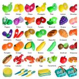 100 PCS Cutting Play Food Toy for Kids Kitchen, Pretend Food Toys for Toddlers, Play Kitchen Toys Accessories with 2 Baskets, Fake Food/Fruit/Vegetable, Birthday Gifts for 3 4 5 Years Old Boys Girls