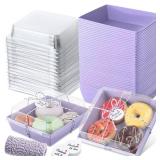 Outus 100 Pack Charcuterie Boxes with Clear Lids Paper Food Containers Cake Take out Bakery Boxes with Gift Tags Rope for Desserts Cake Sandwich Strawberry(Purple,Small,Classic)