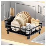 GAXmi Dish Drying Rack Over The Sink Drainer with Drainboard Utensil Holder, 1-Tier Black