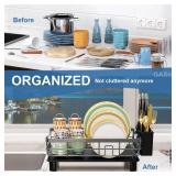 GAXmi Dish Drying Rack Over The Sink Drainer with Drainboard Utensil Holder, 1-Tier Black