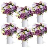Solsew 6 Sets Artificial Peonies Flower Peony Bouquet with Galvanized Metal Pot Silk Fake Peonies Faux Flower Arrangements for Wedding Table Centerpiece Party Home Room (Purple)