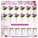 Solsew 6 Sets Artificial Peonies Flower Peony Bouquet with Galvanized Metal Pot Silk Fake Peonies Faux Flower Arrangements for Wedding Table Centerpiece Party Home Room (Purple)