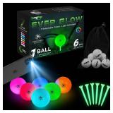 KINGTOP EverGlow Glow in The Dark Golf Ball - Light Activated 7-Color LED Golf Balls, Light up Ball with Fluorescent Tees and Storage Bag, Fun Night Golfing Gift for Men and Women