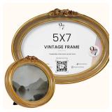 97 Decor Vintage Oval Picture Frame 5x7 - Gold Oval Frame 5x7, Elegant Ornate Frames 5 By 7, Antique Looking Picture Frames 5 X 7 With Glass Front For Tabletop And Wall Hanging, Victorian Wall Decor