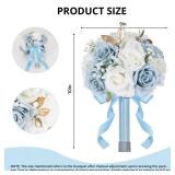 Qeedy Wedding Bouquets for Bride - Realistic Silk Flowers Artificial Roses, 9 Inch Bridesmaid Bouquet for Ceremony, Church, Anniversary, and Home Decoration (White & Blue)