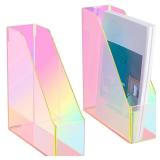 Engrowtic 2 Pcs Iridescent Vertical Magazine File Holder Acrylic Magazine Holder Storage Organizer Plastic Clear Acrylic Rack for Office Classroom Home Document Paper Book Collection