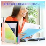 Engrowtic 2 Pcs Iridescent Vertical Magazine File Holder Acrylic Magazine Holder Storage Organizer Plastic Clear Acrylic Rack for Office Classroom Home Document Paper Book Collection